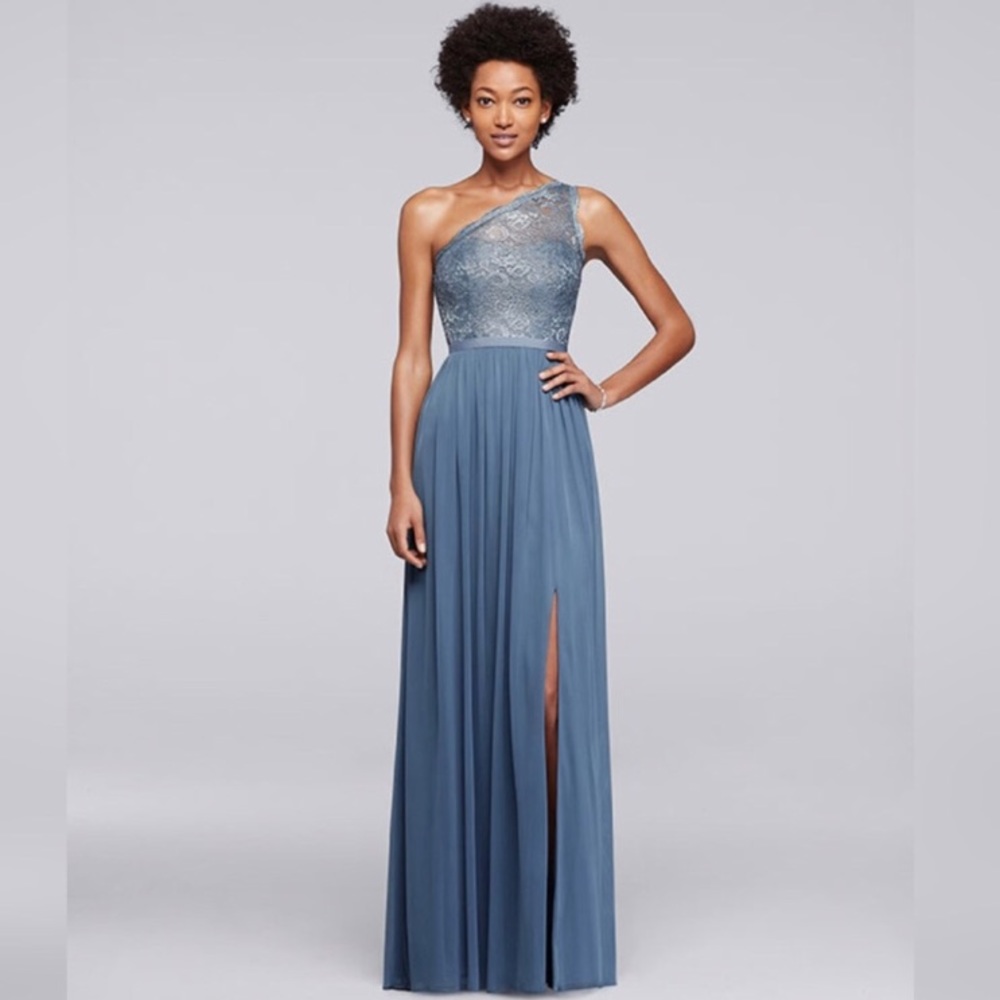 David’s bridal steel blue metallic lace